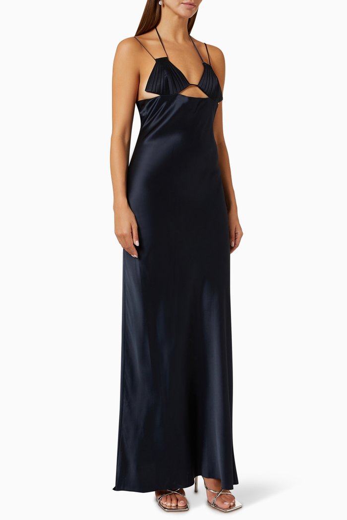 

Mermaid Maxi Dress in Satin, Blue