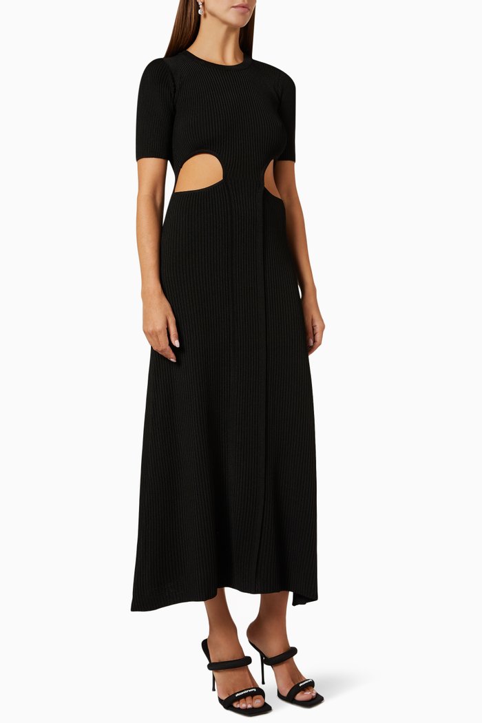 

Nichka Cut-out Maxi Dress in Rib-knit, Black