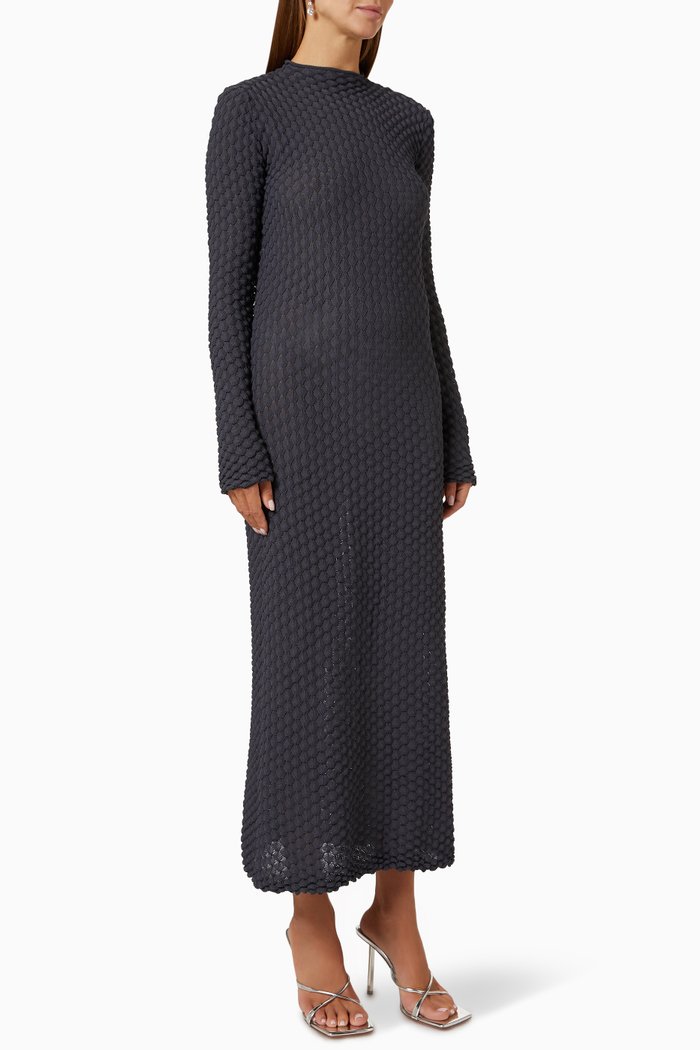 Textured Maxi Dress in Jersey, Grey