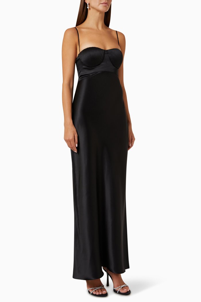 

Seashell Maxi Dress in Satin, Black