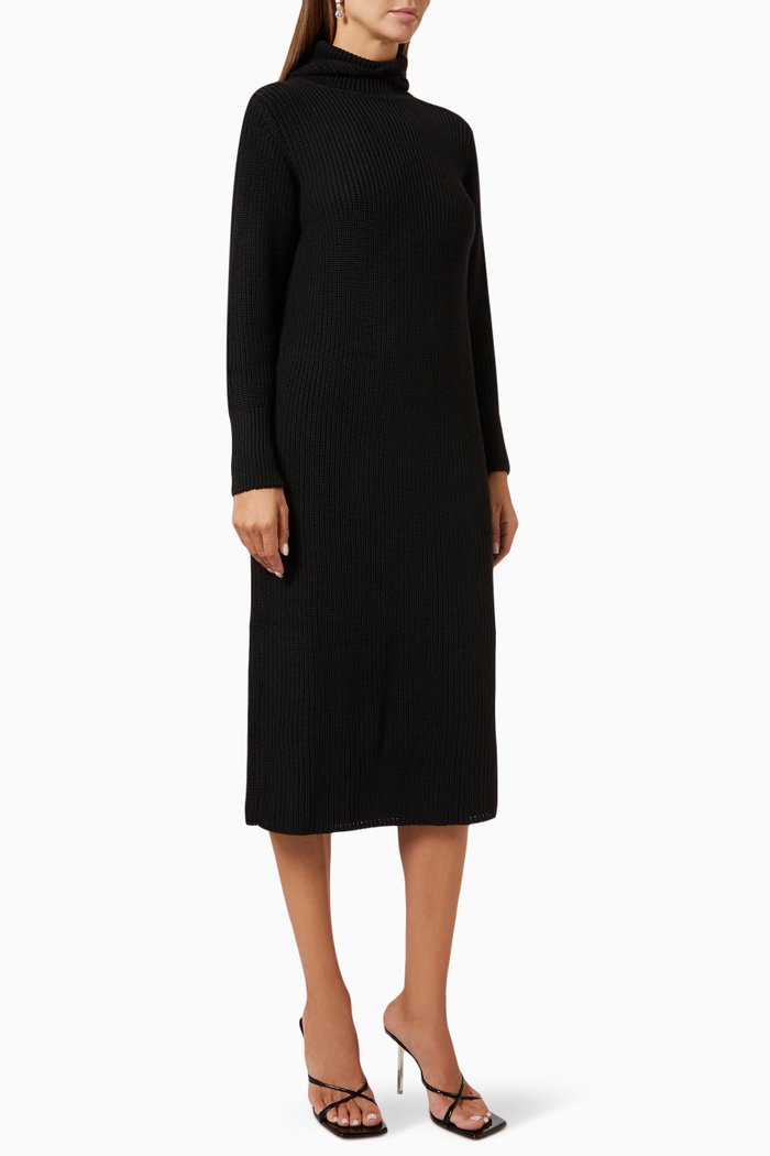 

Knyahynya Hooded Midi Dress in Wool, Black