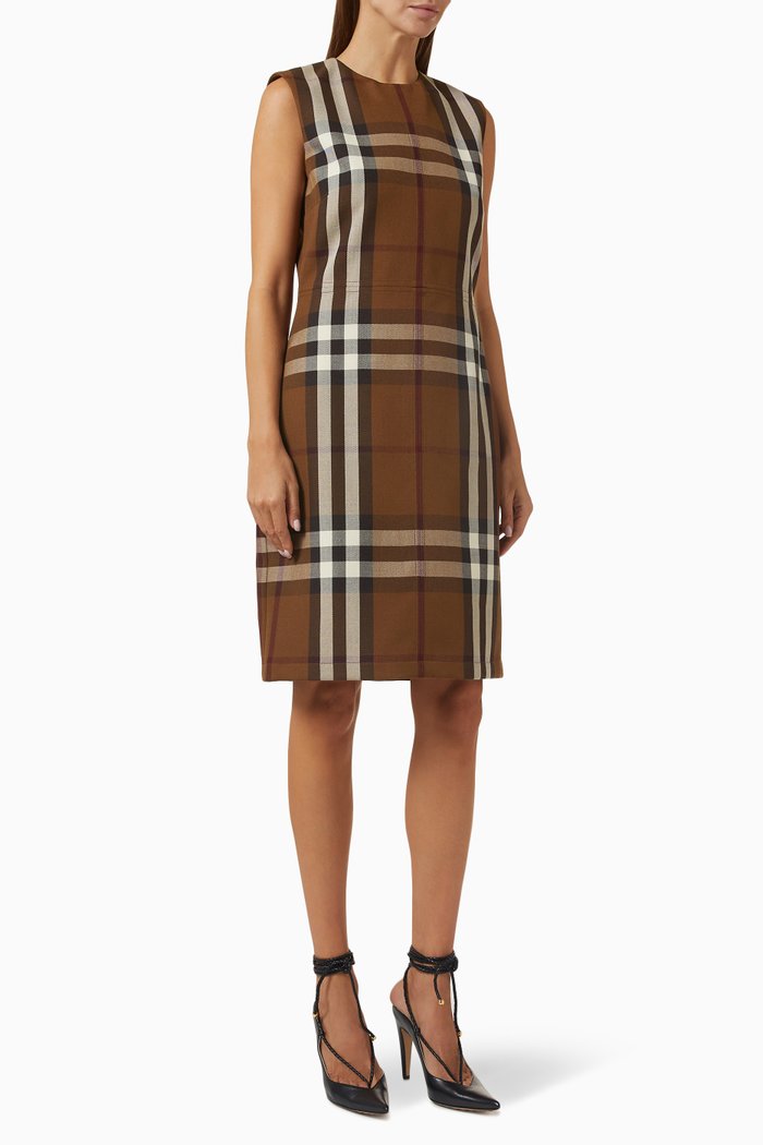 

Macy Checked Midi Dress in Wool-blend, Brown