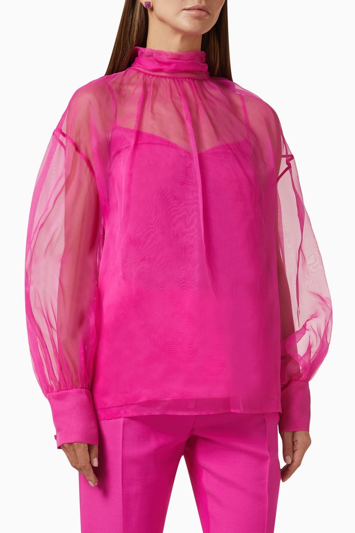 

Long Sleeve Top in Organza, Pink