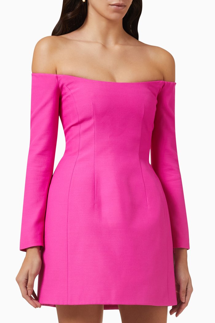 Off-shoulder Mini Dress in Wool-blend, Pink