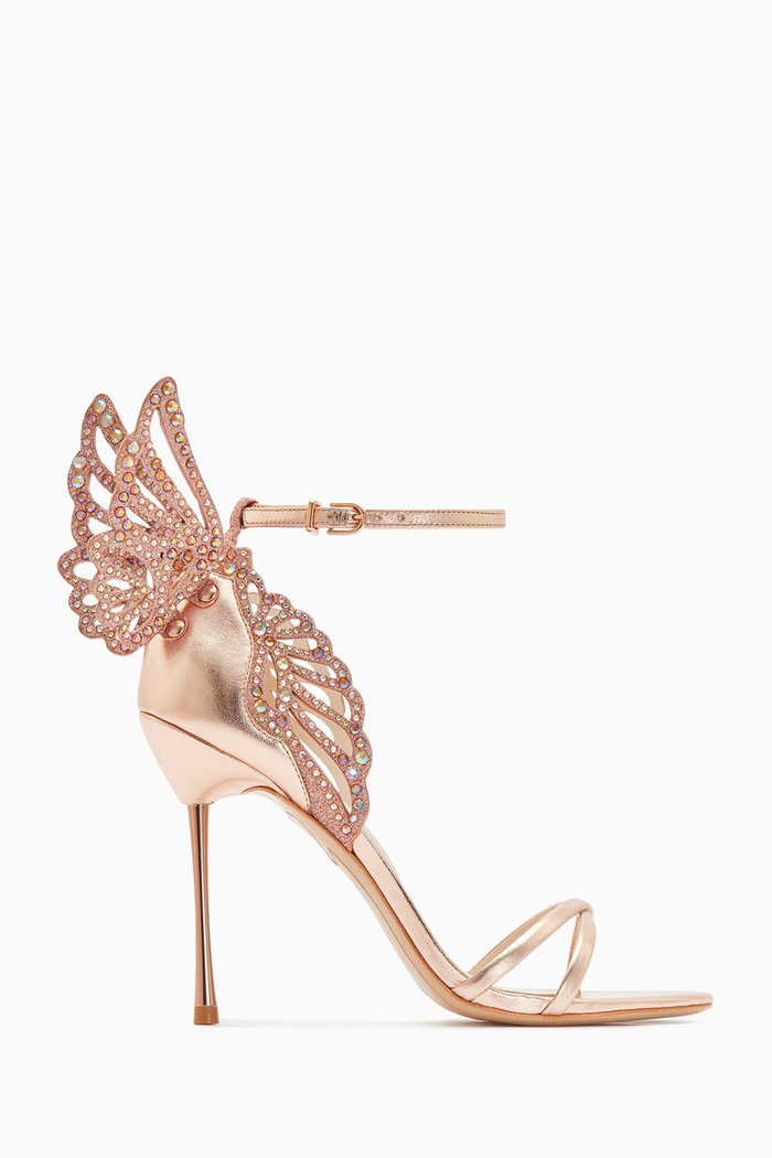 

Heavenly Crystal Butterfly 100 Sandals in Leather, Rose gold