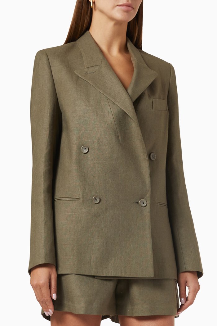 Tessa Double-breasted Blazer in Linen, Green