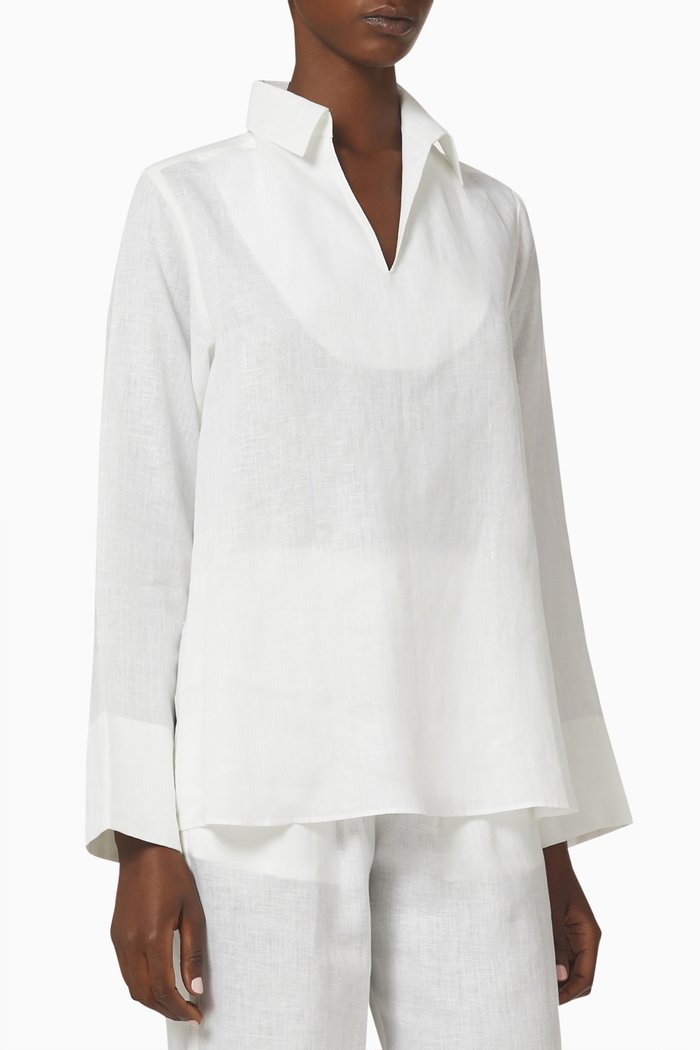 

Mia V-neck Top in Linen, White