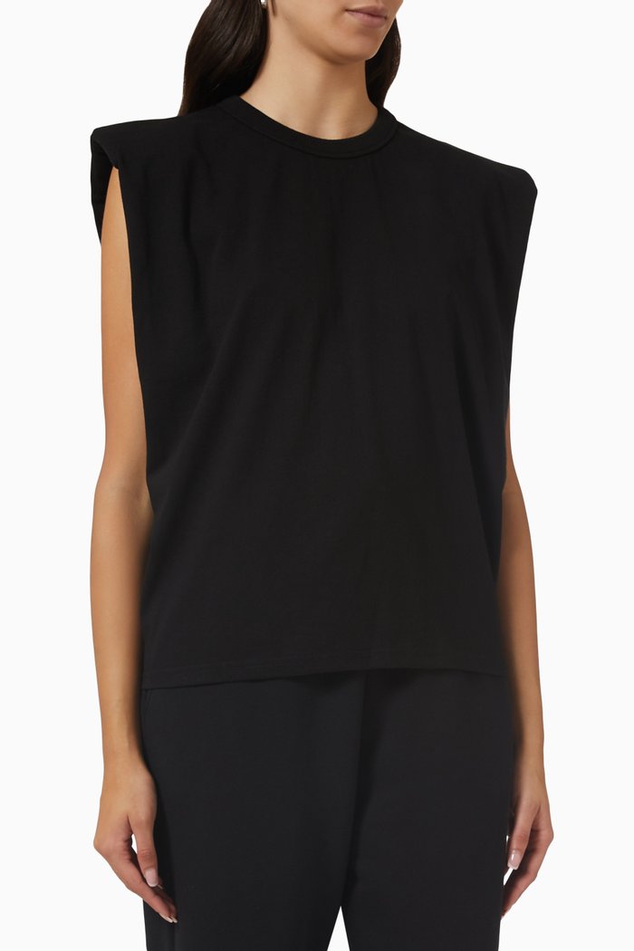 

Eva Padded Shoulders T-shirt in Cotton, Black
