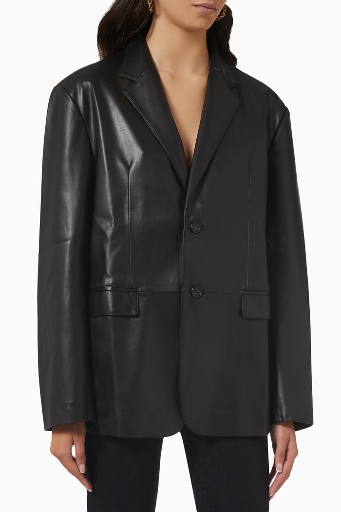 

Olympia Single-breasted Blazer in Vegan Leather, Black