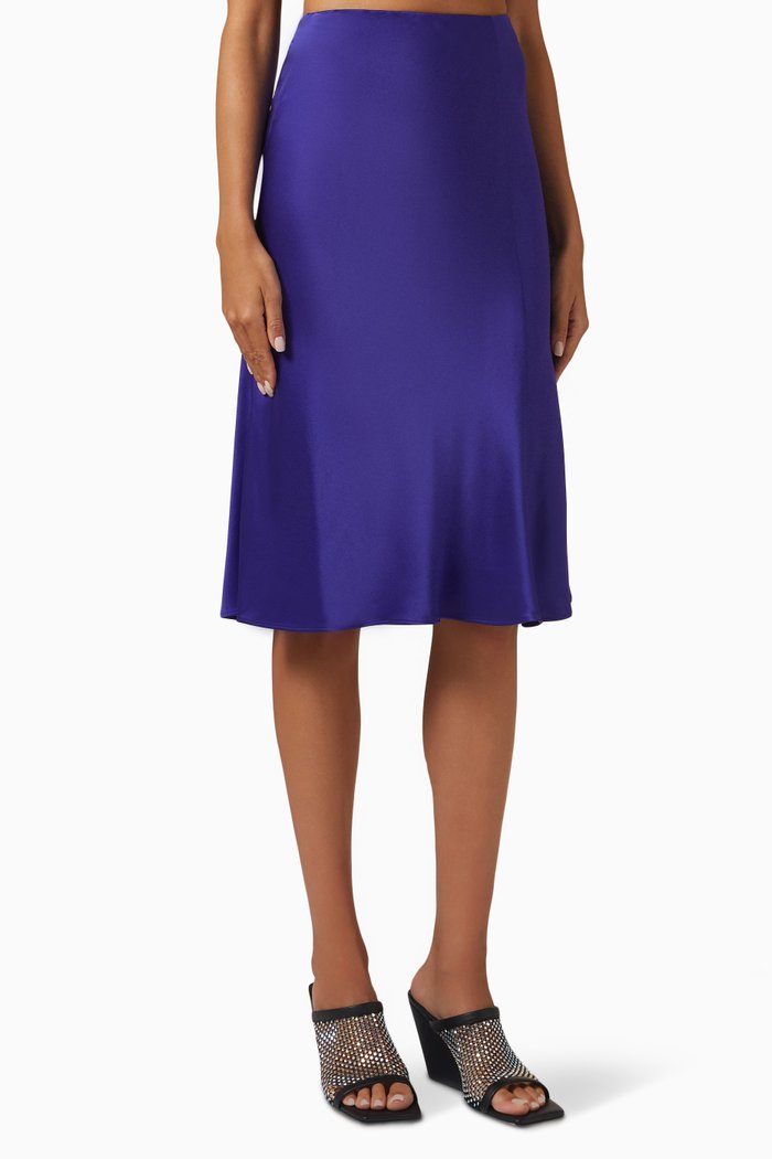 

Slip Midi Skirt in Satin, Purple