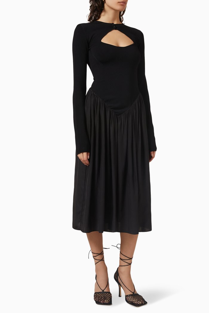 

Midi Dress in Technical Shiny Knit & Silk, Black