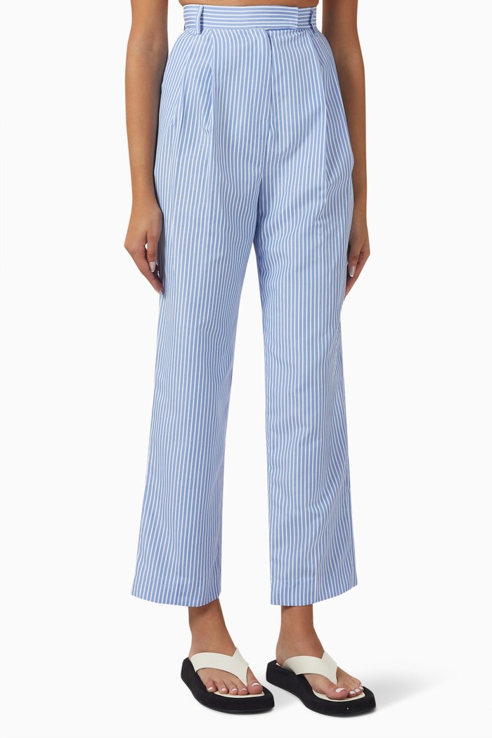 

Bea Fluid Striped Suit Pants in Cotton, Blue