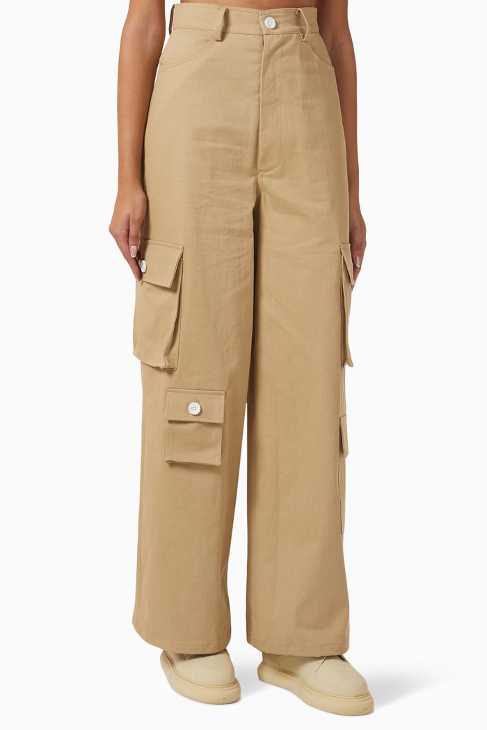 

Hailey Oversized Cargo Pants in Cotton, Brown