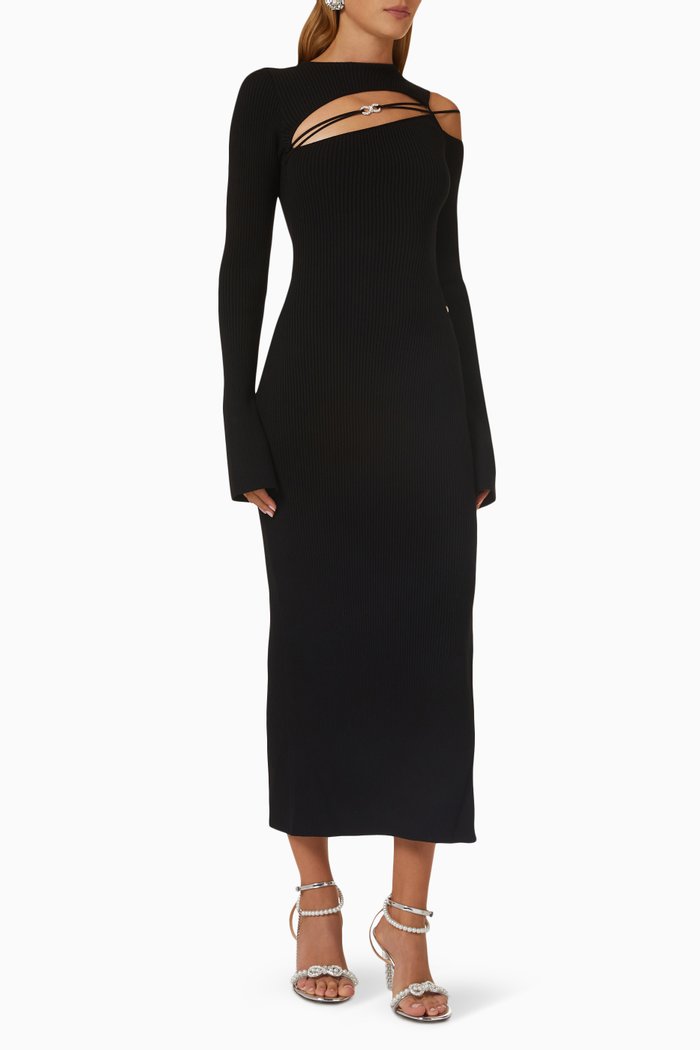 Crystal Bows Cut-out Midi Dress in Viscose, Black
