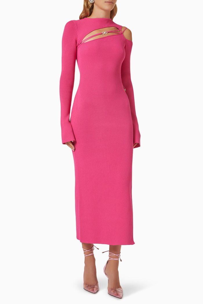 

Crystal Bows Cut-out Midi Dress in Viscose, Pink