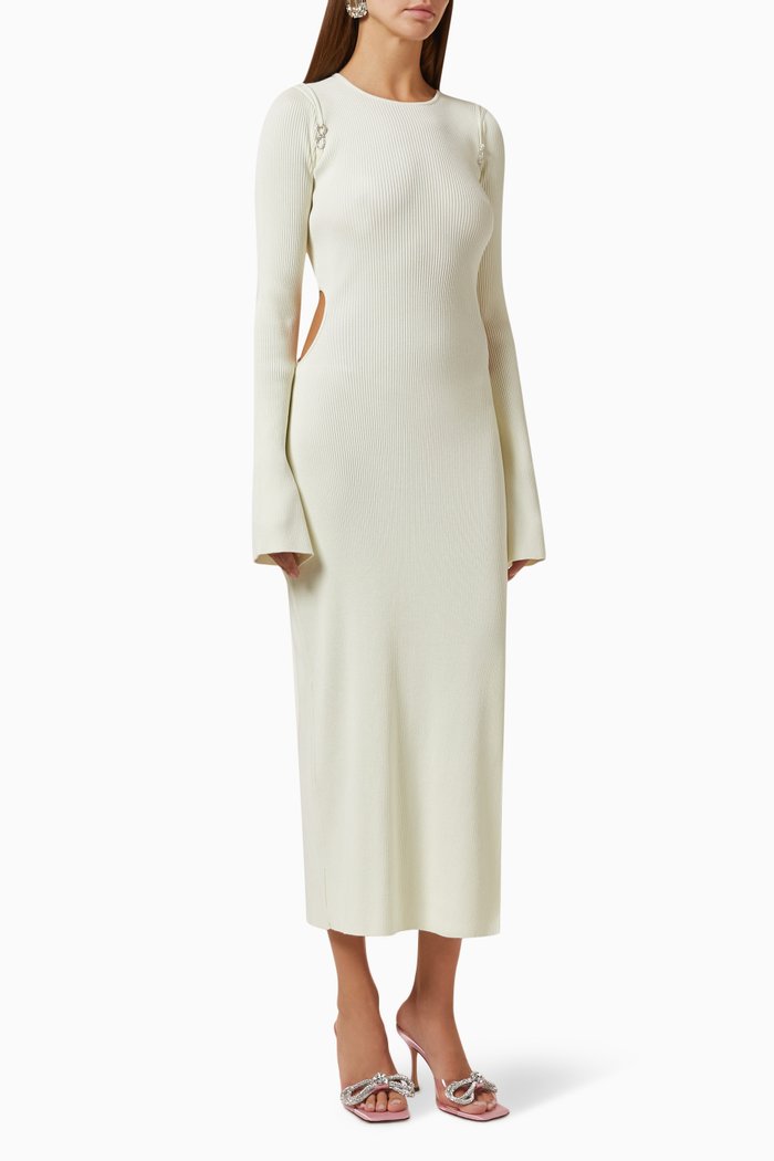 

Crystal Bow Midi Dress in Stretch Rib-knit, Neutral