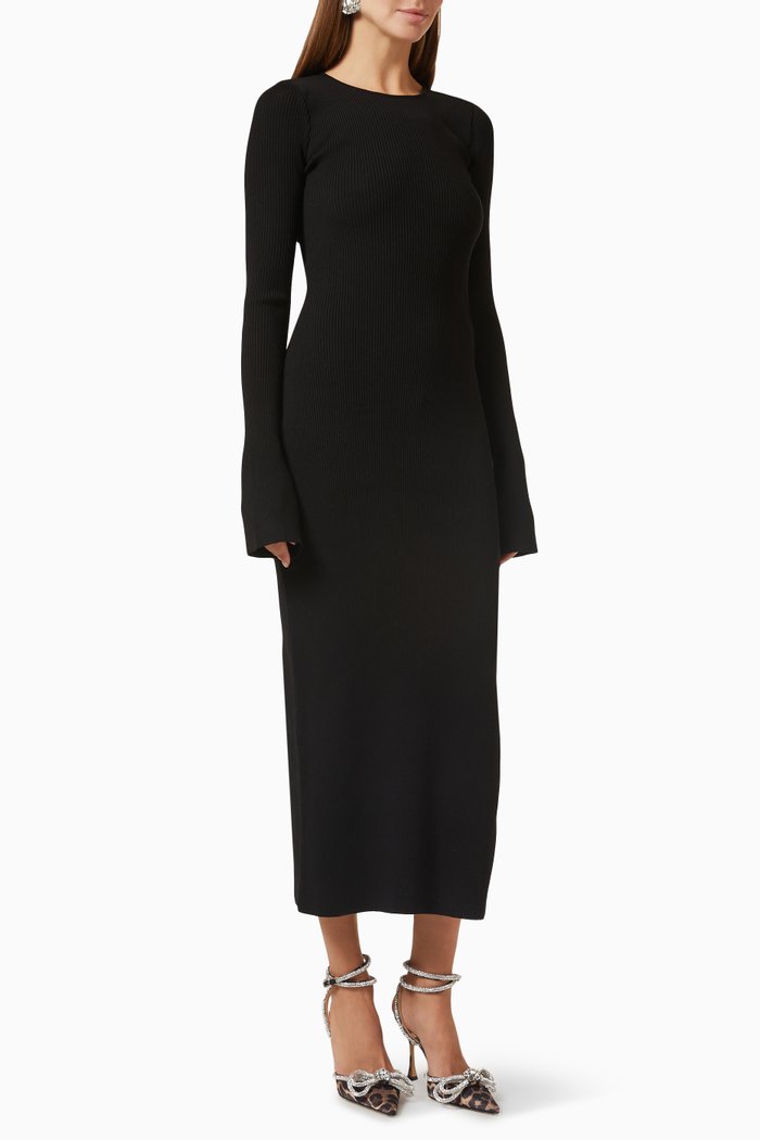 

Crystal Bow Midi Dress in Stretch Rib-knit, Black