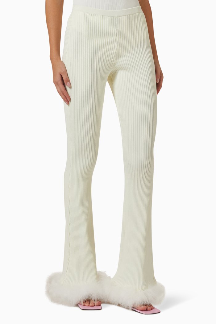 

Feather Trim Pants in Viscose-blend Ribbed Knit, Neutral