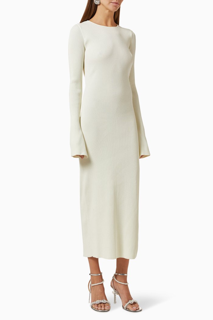 

Open-back Midi Dress in Stretch Rib-knit, Neutral