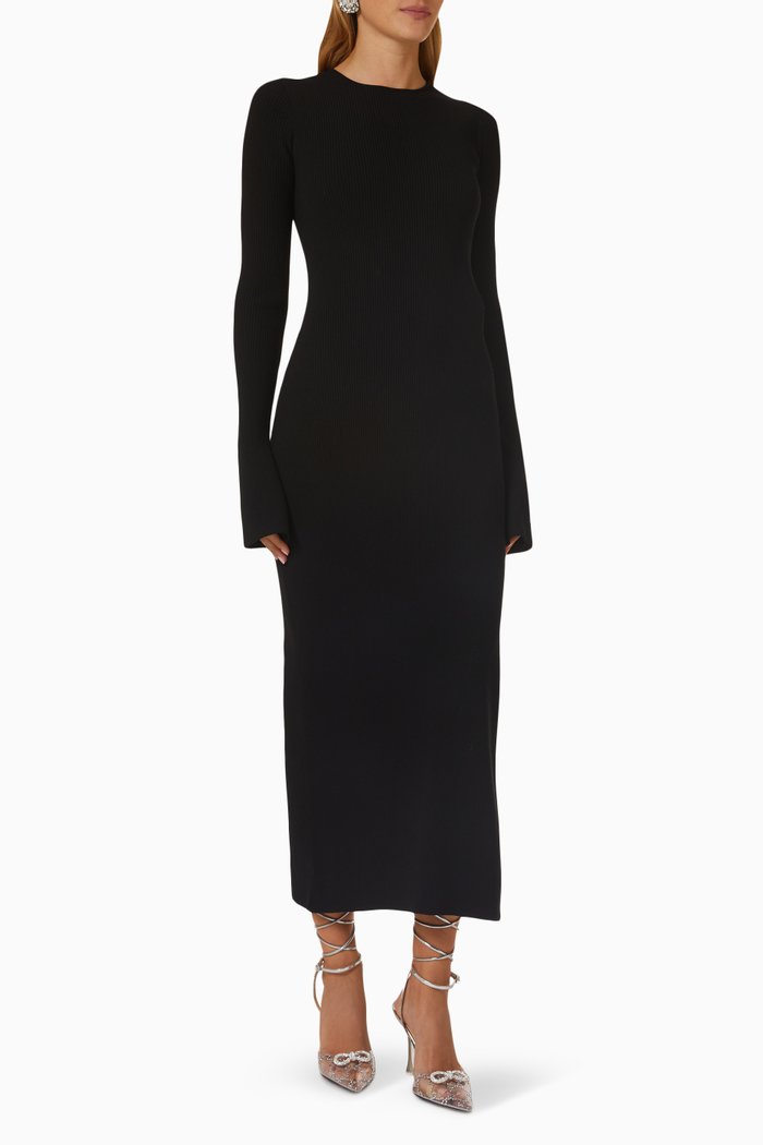 

Backless Midi Dress in Viscose-blend Ribbed Knit, Black