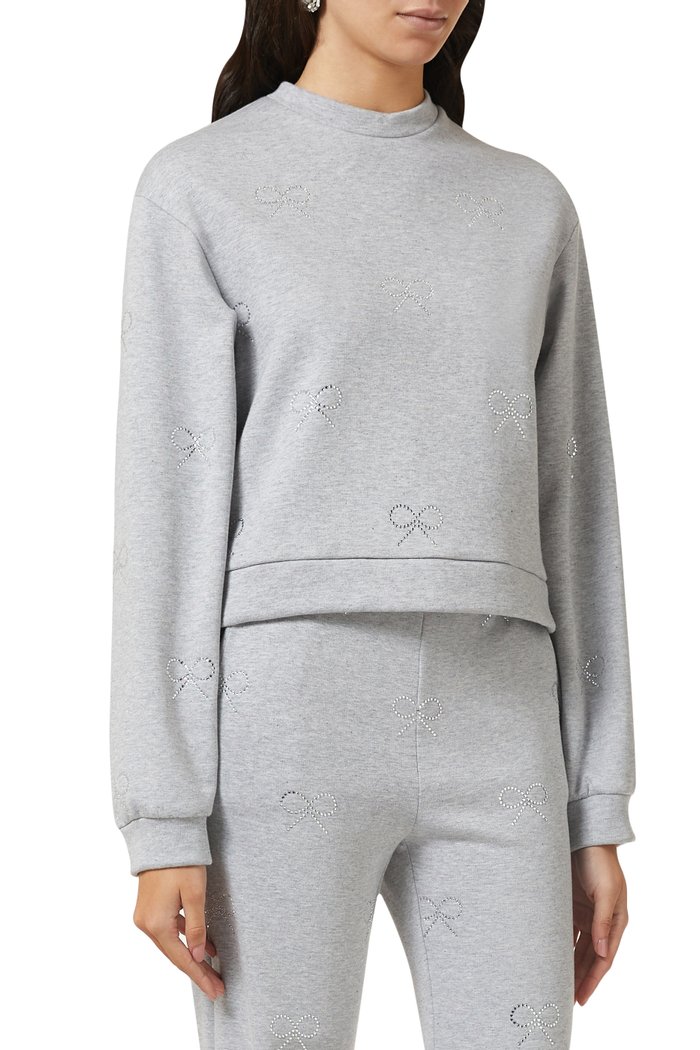 

Crystal Bow Sweatshirt in Cotton-blend Fleece, Grey
