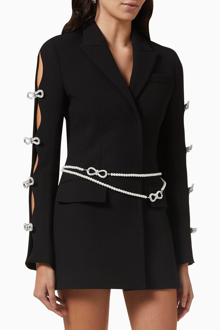 

Crystal Bow Blazer Mini Dress in Wool, Black
