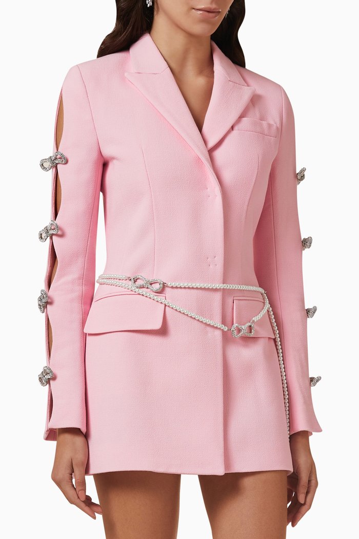 

Crystal Bow Blazer Mini Dress in Wool, Pink