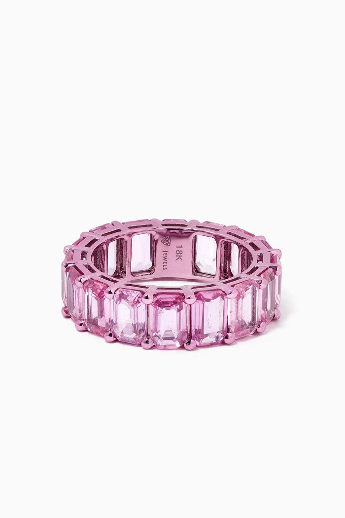 Sapphire Ring in Rhodium-finish 18kt Yellow Gold, Pink