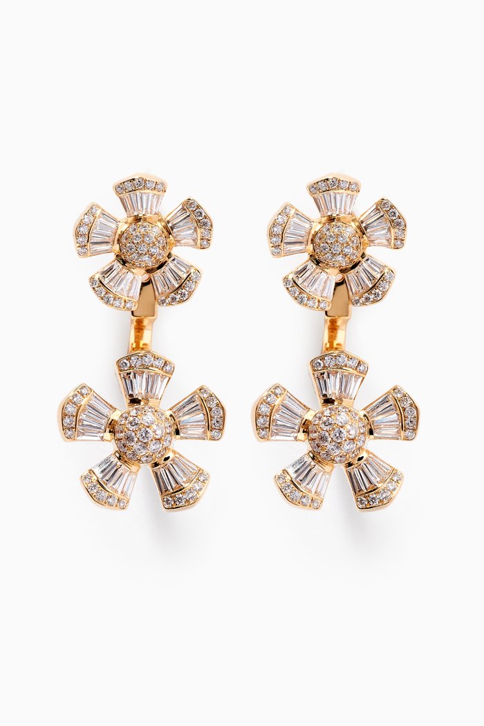 

Fluer Double Stud Diamond Earrings in 18kt Yellow Gold