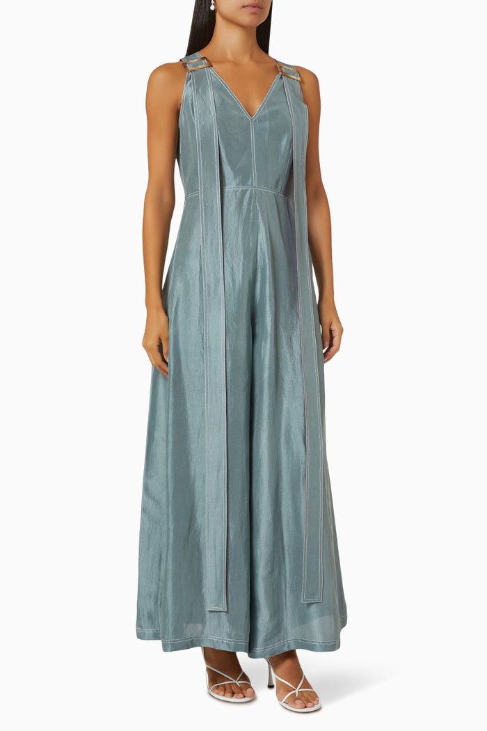

Eva V-neck Jumpsuit in Silk, Green