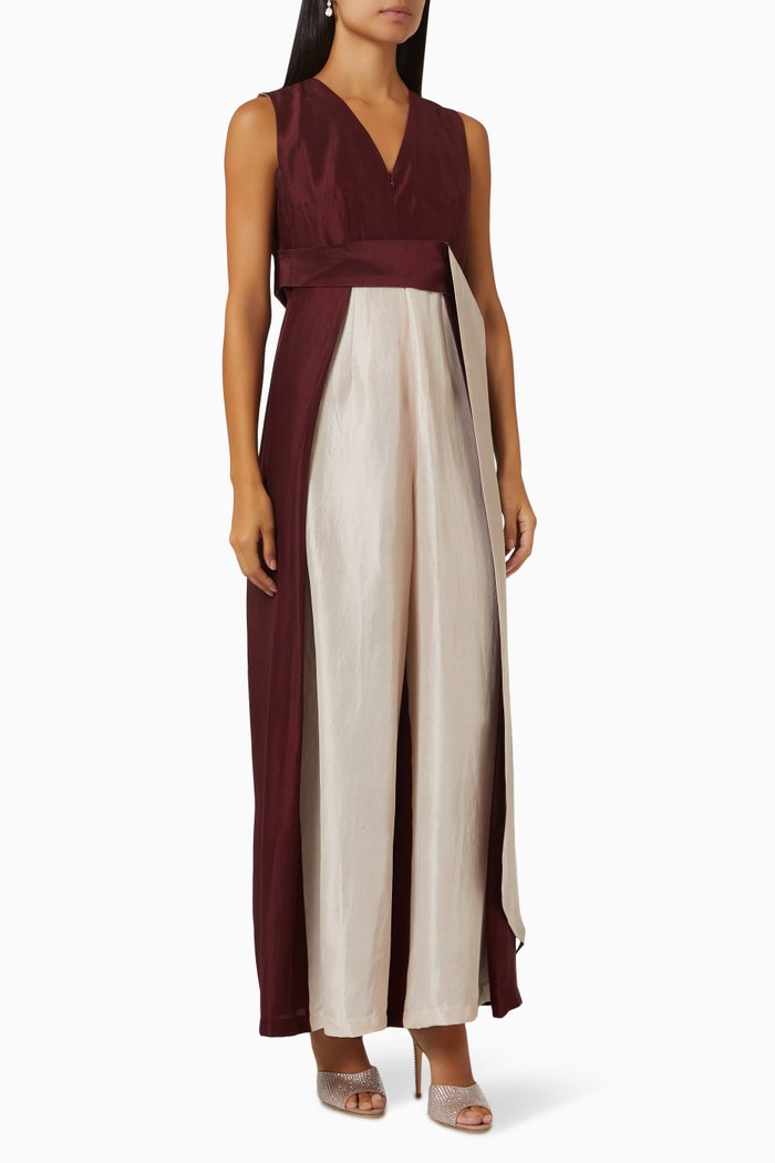 

Harper Colour-block Jumpsuit in Silk, Red