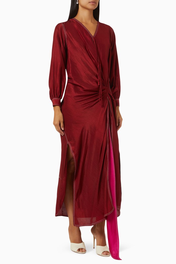 

Scarlett Draped Maxi Dress in Silk, Red