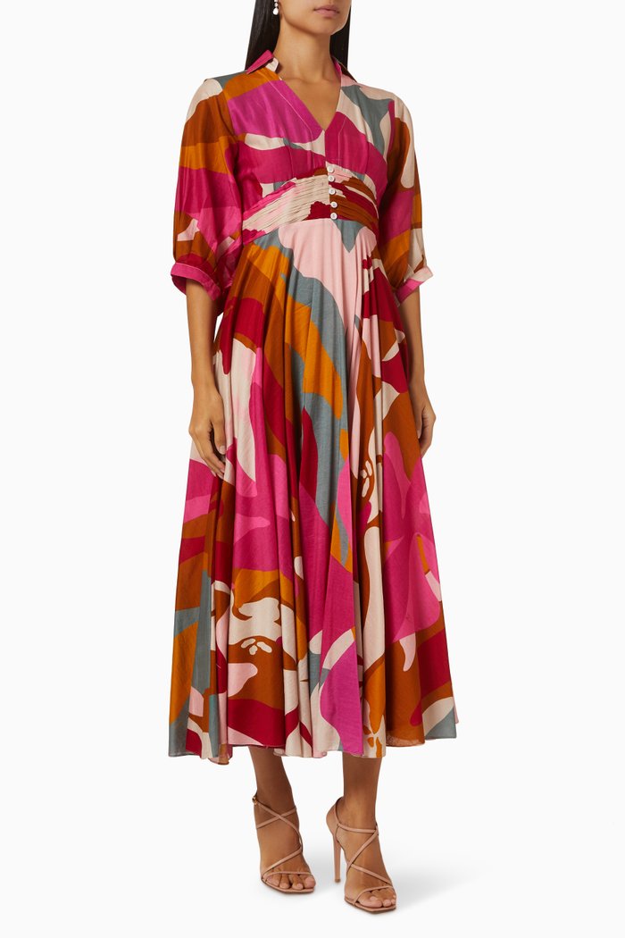 

Milah Midi Dress in Handloom Chanderi, Multicolour