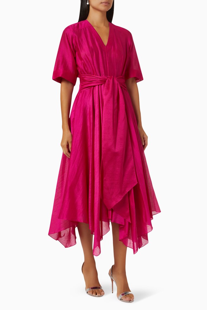

Delila Layered Midi Dress in Cotton Poplin, Pink