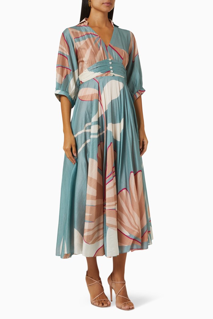

Milah Midi Dress in Handloom Chanderi, Green