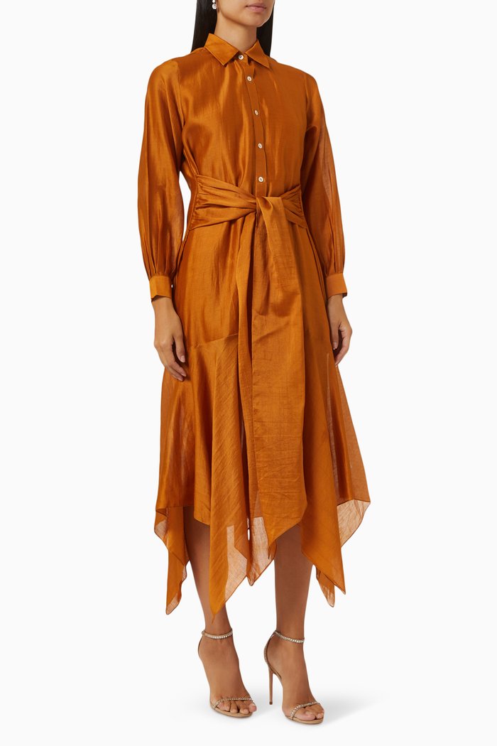 

Stella Layered Midi Dress in Handloom Chanderi, Yellow