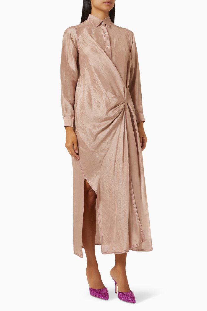 

Hazel Draped Shirt Midi Dress in Silk, Neutral