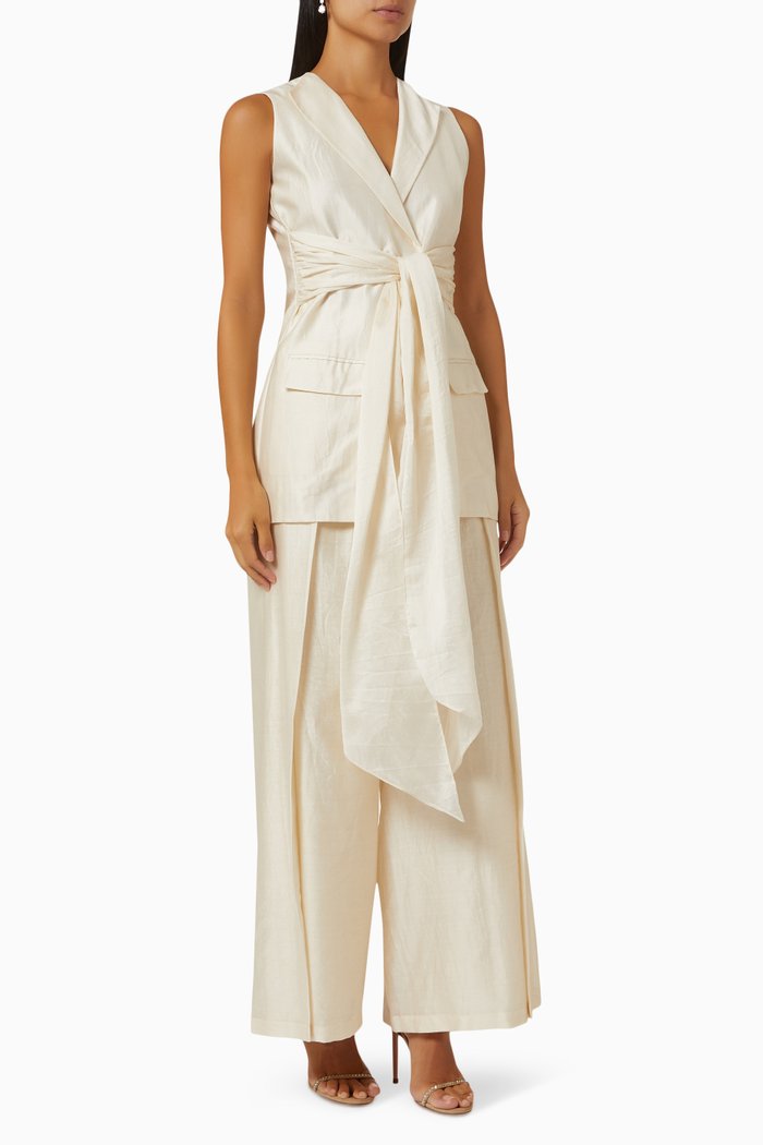 Syrah Bow Co-ord Set in Handloom Chanderi, White