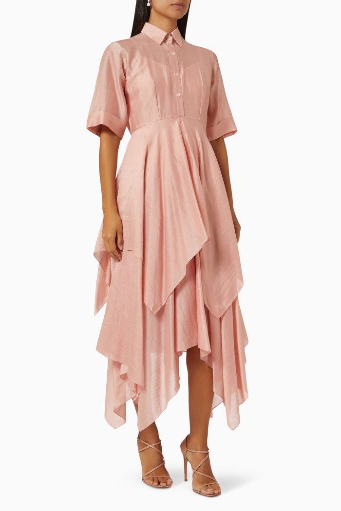 

Elma Layered Midi Dress in Handloom Chanderi, Pink