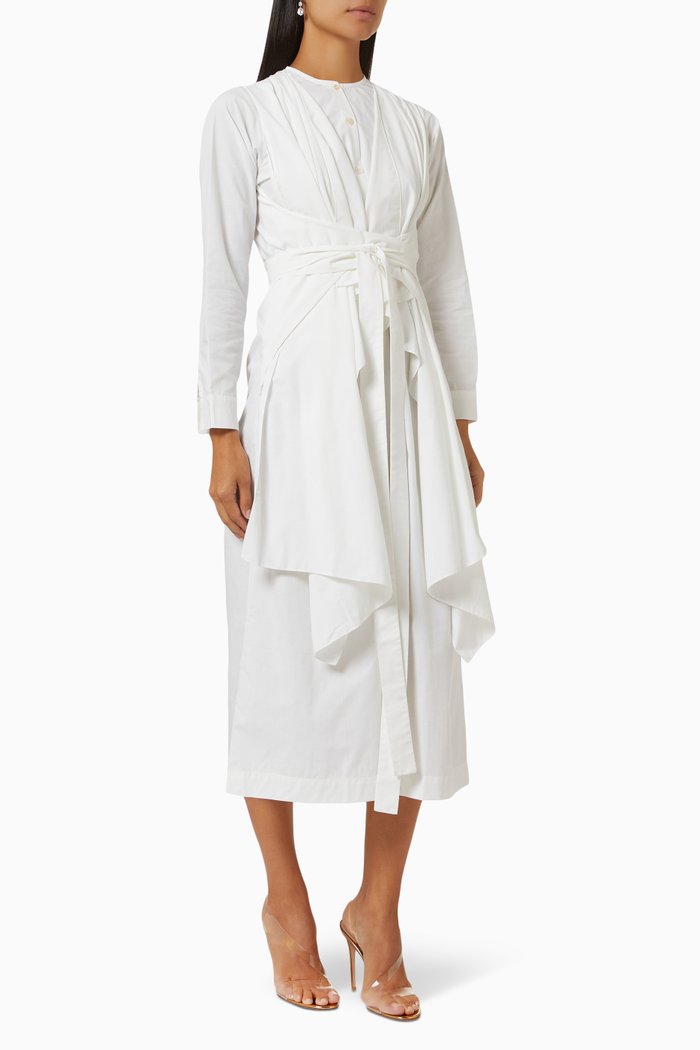 

Waterfall Robe Midi Dress in Cotton-poplin, White