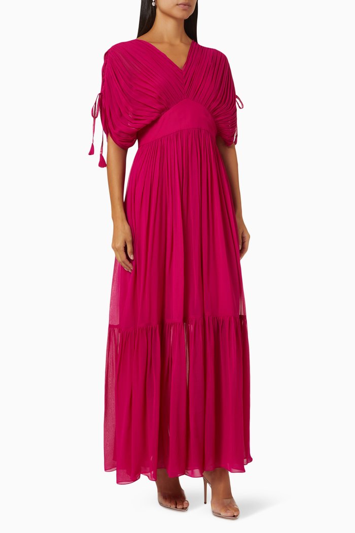 Chloe Pleated Maxi Dress in Georgette, Pink