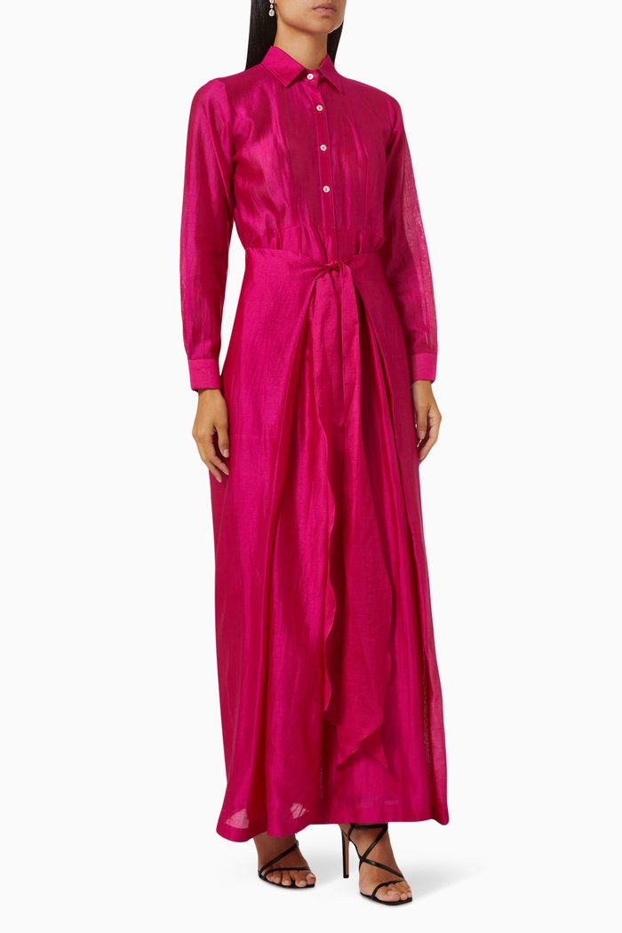 

Kim Overlap Jumpsuit in Handloom Chanderi, Pink