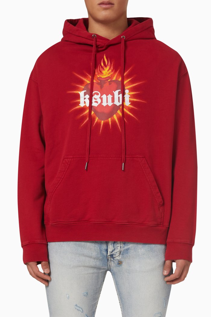 

Heart Biggie Hoodie in Cotton Fleece, Red
