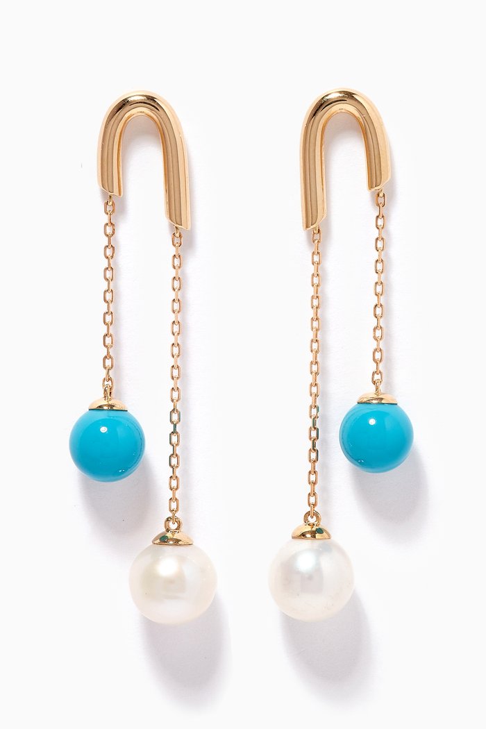 

Kiku Glow Turquoise Pearl Drop Earrings in 18kt Yellow Gold