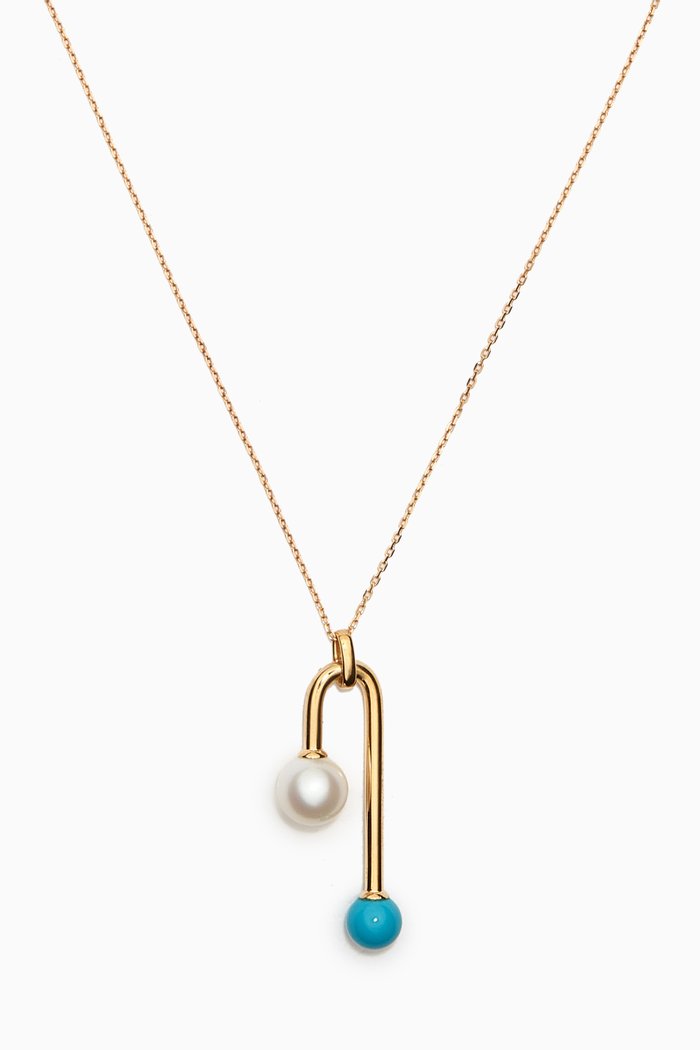 

Kiku Glow Turquoise Pearl Drop Necklace in 18kt Yellow Gold