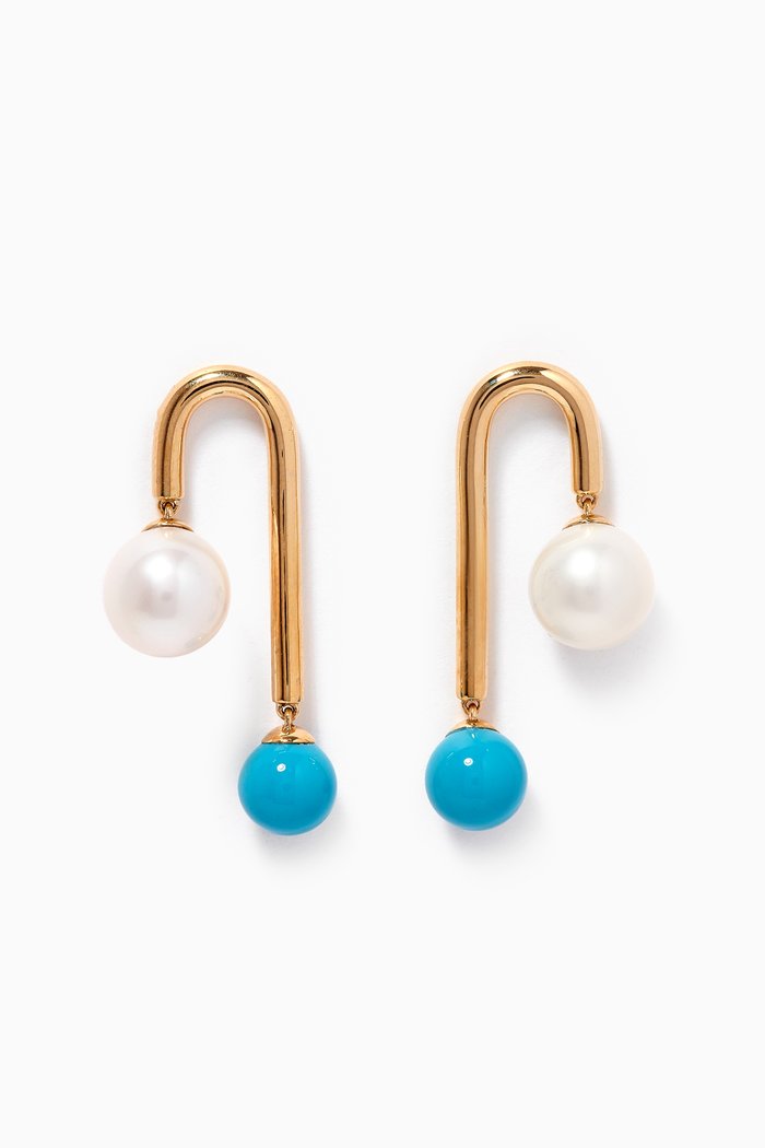 

Kiku Glow Turquoise Pearl Drop Earrings in 18kt Yellow Gold