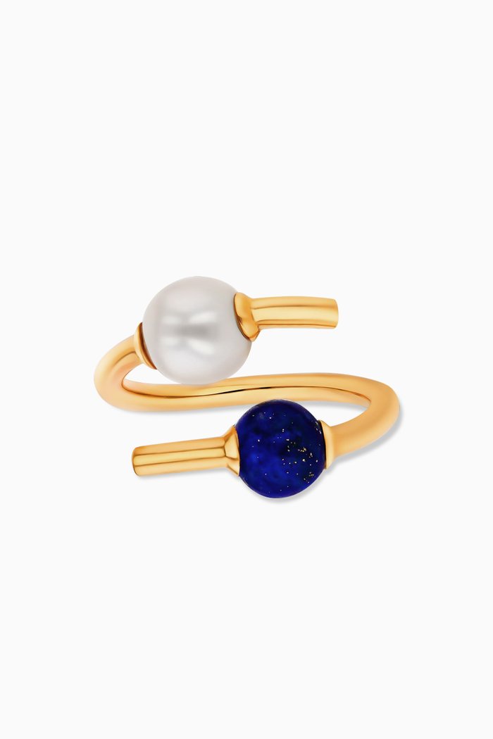 Kiku Glow Lapis Lazuli Pearl Ring in 18kt Yellow Gold