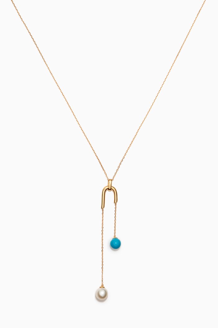 

Kiku Glow Turquoise Pearl Drop Necklace in 18kt Yellow Gold