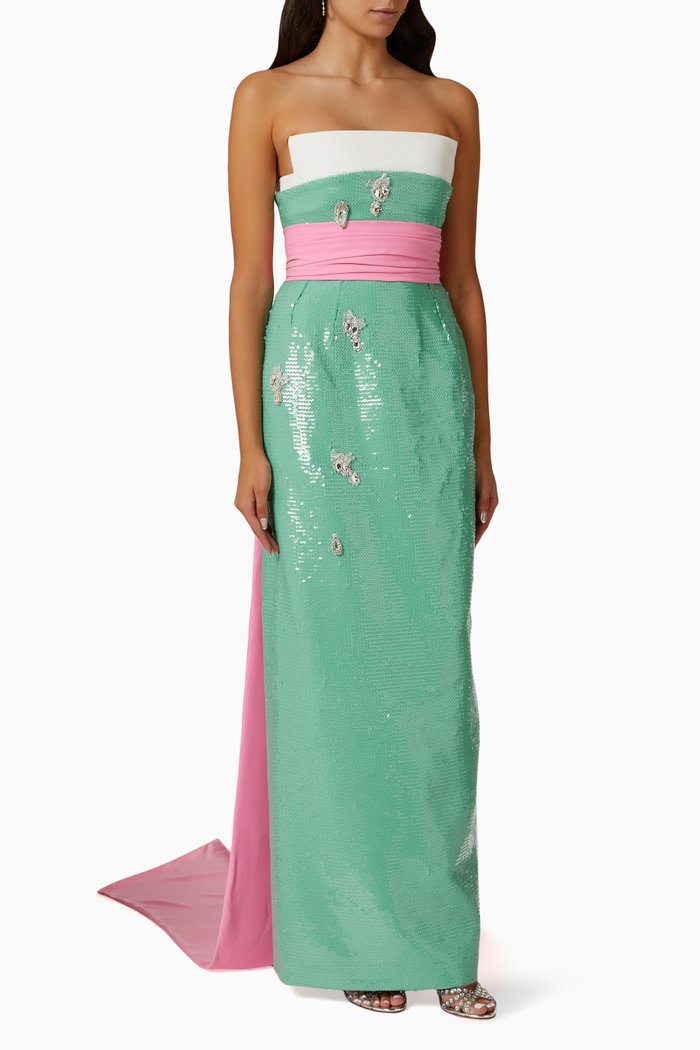 

Strappless Layered Maxi Dress in Sequins, Multicolour