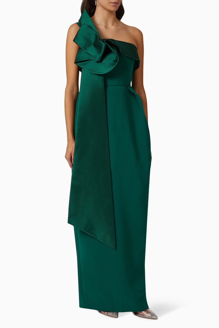 

Tulip One-shoulder Maxi Dress in Satin, Green